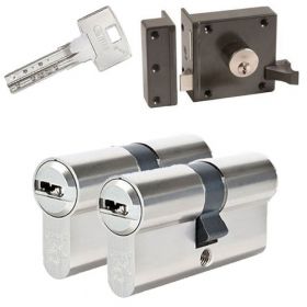 Abus oplegslot bruin + 2x Abus Bravus 3000 cilinder