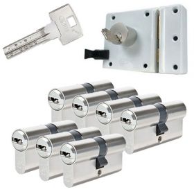 Abus oplegslot wit + 7x Abus Bravus 3000 cilinder