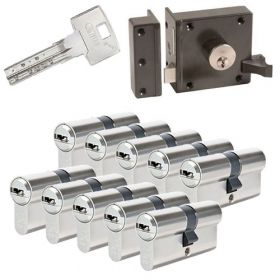 Abus oplegslot bruin + 10x Abus Bravus 3000 cilinder