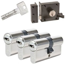 Abus oplegslot bruin + 3x Abus Bravus 3000 cilinder