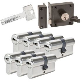 Abus oplegslot bruin + 7x Abus Vela 1000 cilinder