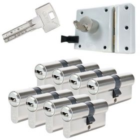 Abus oplegslot wit + 8x Abus Bravus 3000 cilinder