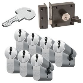 Mauer oplegslot bruin + 7x Mauer DT1 cilinder